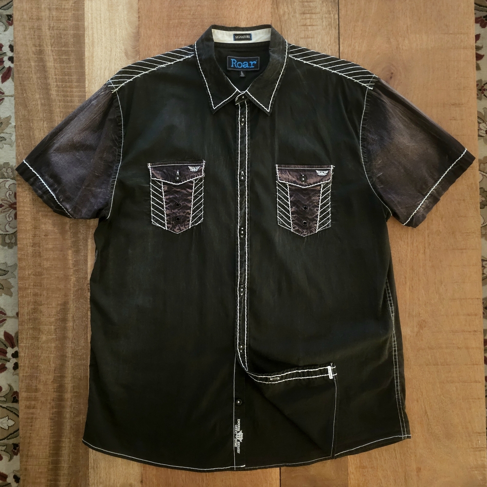 Roar Black Casual Button Down Shirt with Western Flair